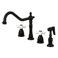 Thumbnail for Kingston Brass KB1790PXBS 8-Inch Widespread Kitchen Faucet with Brass Sprayer, Matte Black - BNGBath