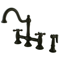 Thumbnail for Kingston Brass KS3795AXBS Restoration Bridge Kitchen Faucet with Brass Sprayer, Oil Rubbed Bronze - BNGBath