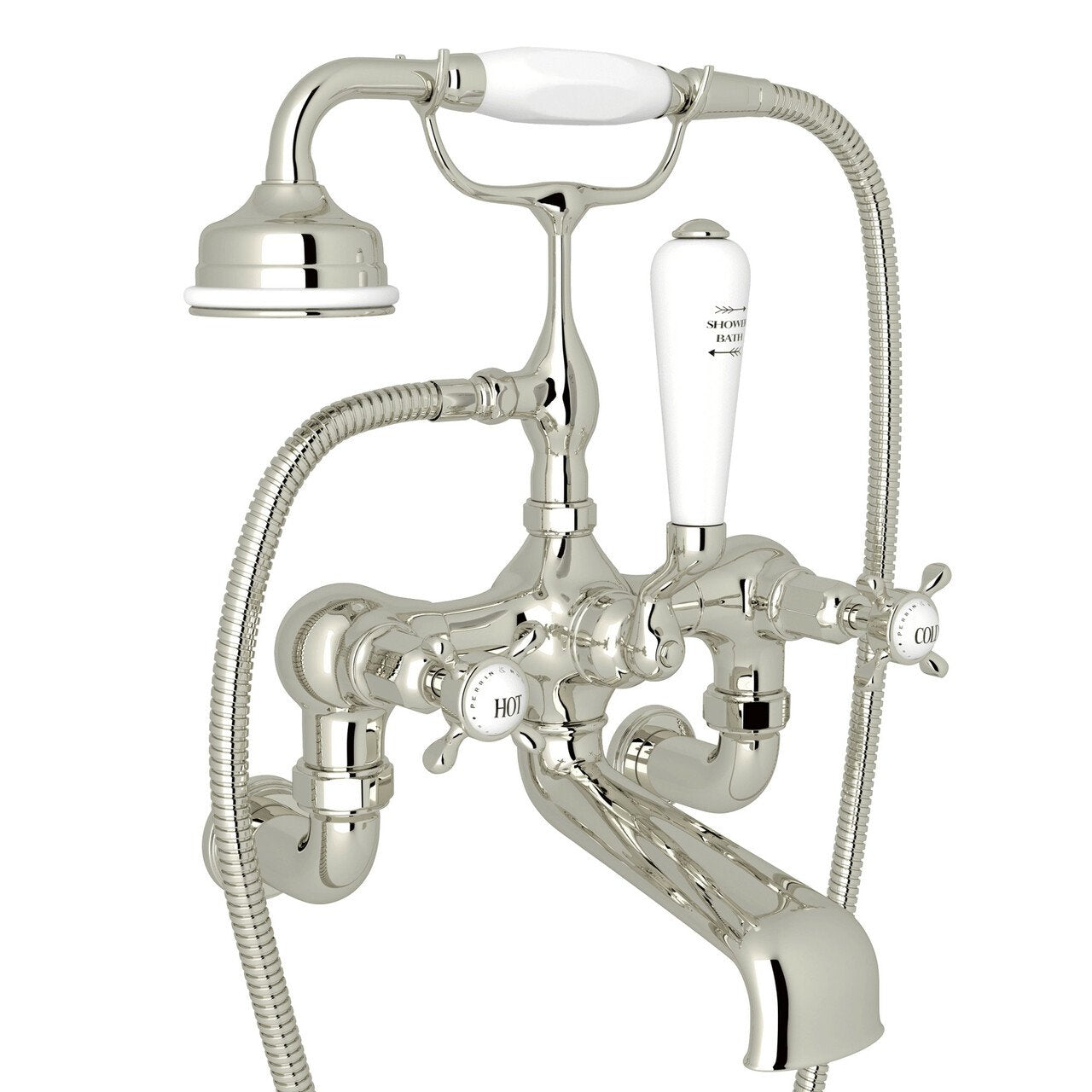 Perrin & Rowe Edwardian Exposed Wall Mount Tub Filler with Handshower - BNGBath