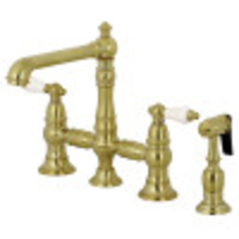 Kingston Brass KS7277PLBS English Country 8" Bridge Kitchen Faucet with Sprayer, Brushed Brass - BNGBath
