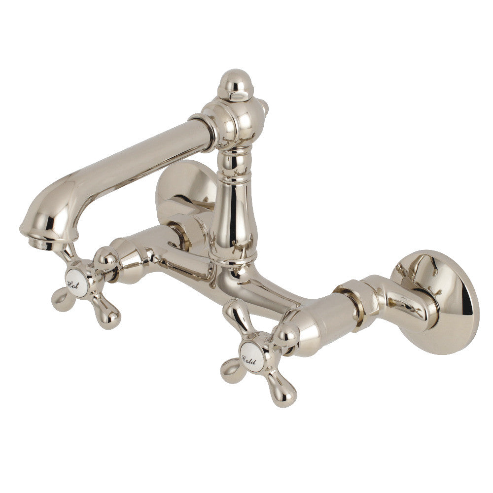 Kingston Brass English Country 6-Inch Adjustable Center Wall Mount Kitchen Faucet, Polished Nickel - BNGBath