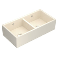 Thumbnail for Shaws Shaws 35 Inch Shaker Double Bowl Apron Front Fireclay Kitchen Sink - BNGBath