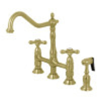 Thumbnail for Kingston Brass KS1277AXBS Heritage Bridge Kitchen Faucet with Brass Sprayer, Brushed Brass - BNGBath