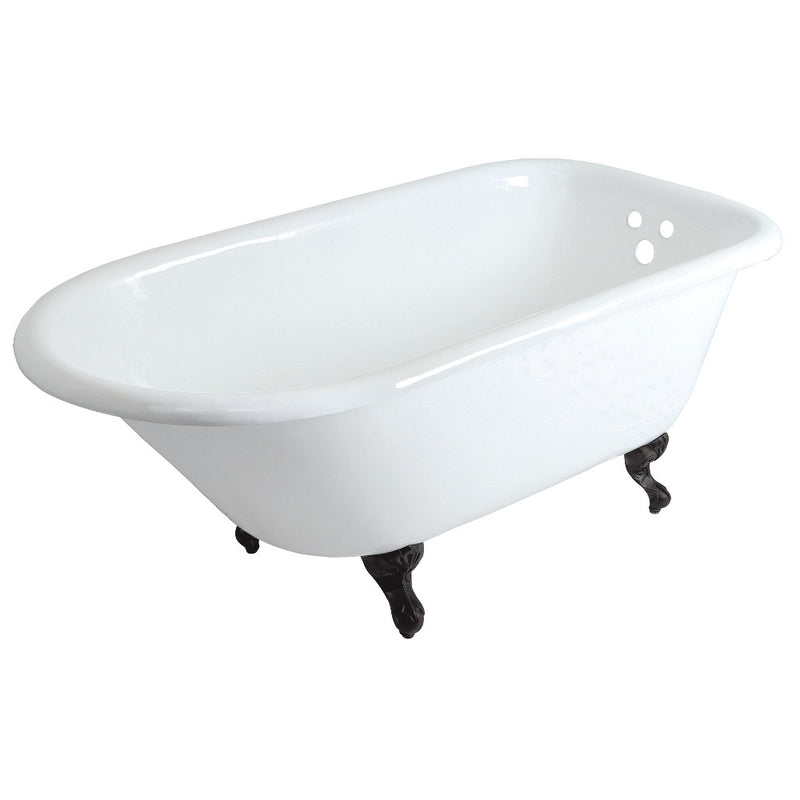 Aqua Eden VCT3D663019NT0 66-Inch Cast Iron Roll Top Clawfoot Tub with 3-3/8 Inch Wall Drillings, White/Matte Black - BNGBath