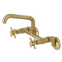 Thumbnail for Kingston Brass KS423SB Concord Two-Handle Wall-Mount Kitchen Faucet, Brushed Brass - BNGBath