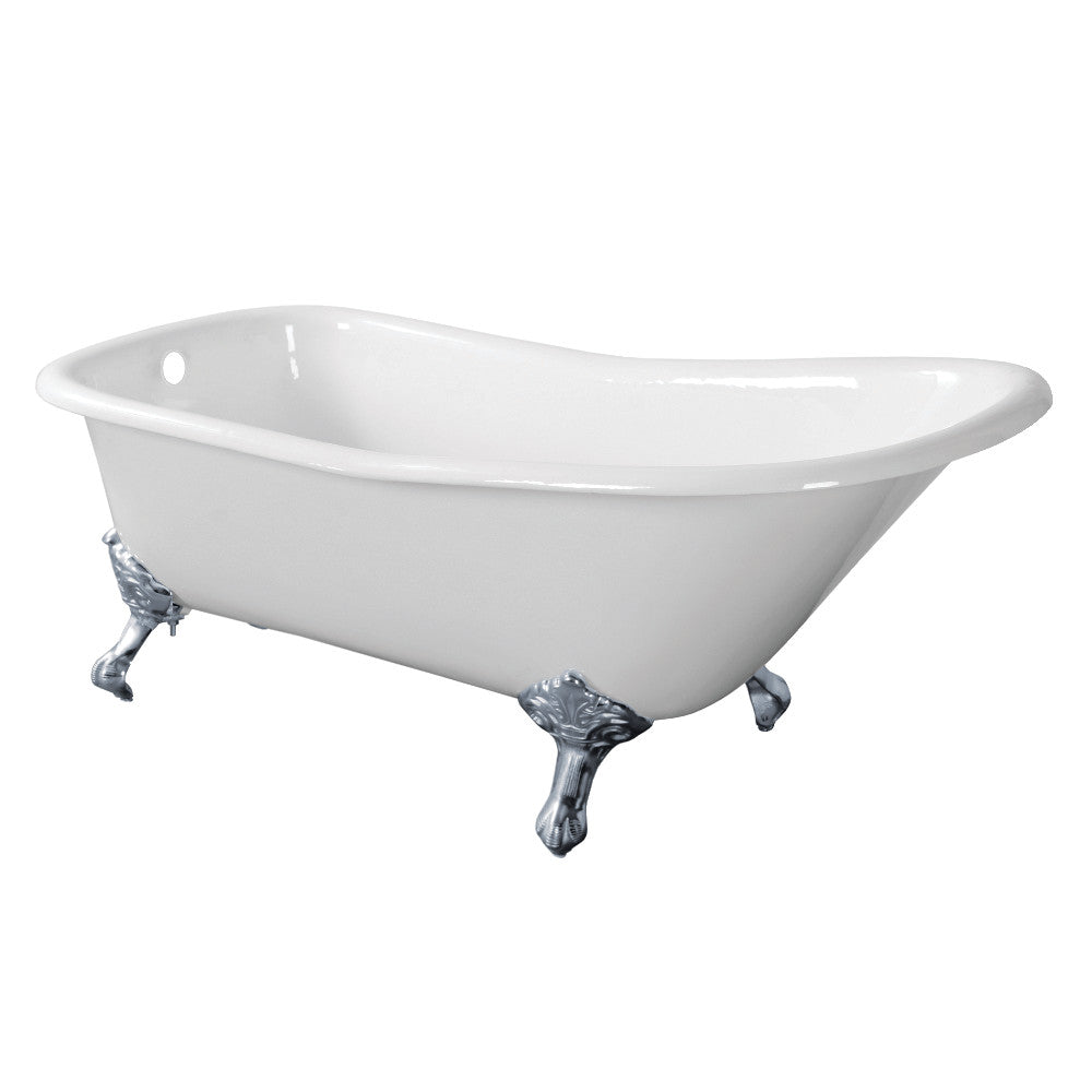 Aqua Eden VCTND6630NF1 67-Inch Cast Iron Single Slipper Clawfoot Tub (No Faucet Drillings), White/Polished Chrome - BNGBath