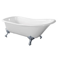 Thumbnail for Aqua Eden VCTND6630NF1 67-Inch Cast Iron Single Slipper Clawfoot Tub (No Faucet Drillings), White/Polished Chrome - BNGBath