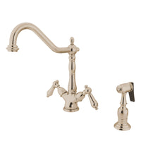 Thumbnail for Kingston Brass KS1236ALBS Heritage Mono Deck Mount Kitchen Faucet with Brass Sprayer, Polished Nickel - BNGBath