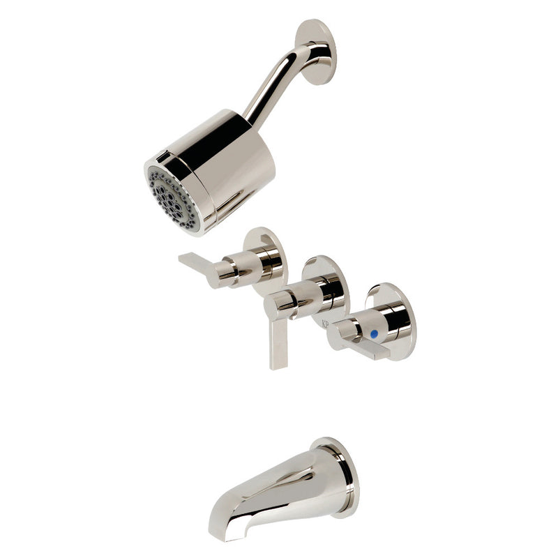 Kingston Brass KBX8136NDL NuvoFusion Three-Handle Tub and Shower Faucet, Polished Nickel - BNGBath