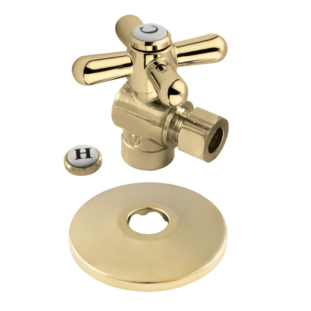 Kingston Brass CC43202XK 1/2" Sweat x 3/8" OD Comp Quarter-Turn Angle Stop Valve with Flange, Polished Brass - BNGBath