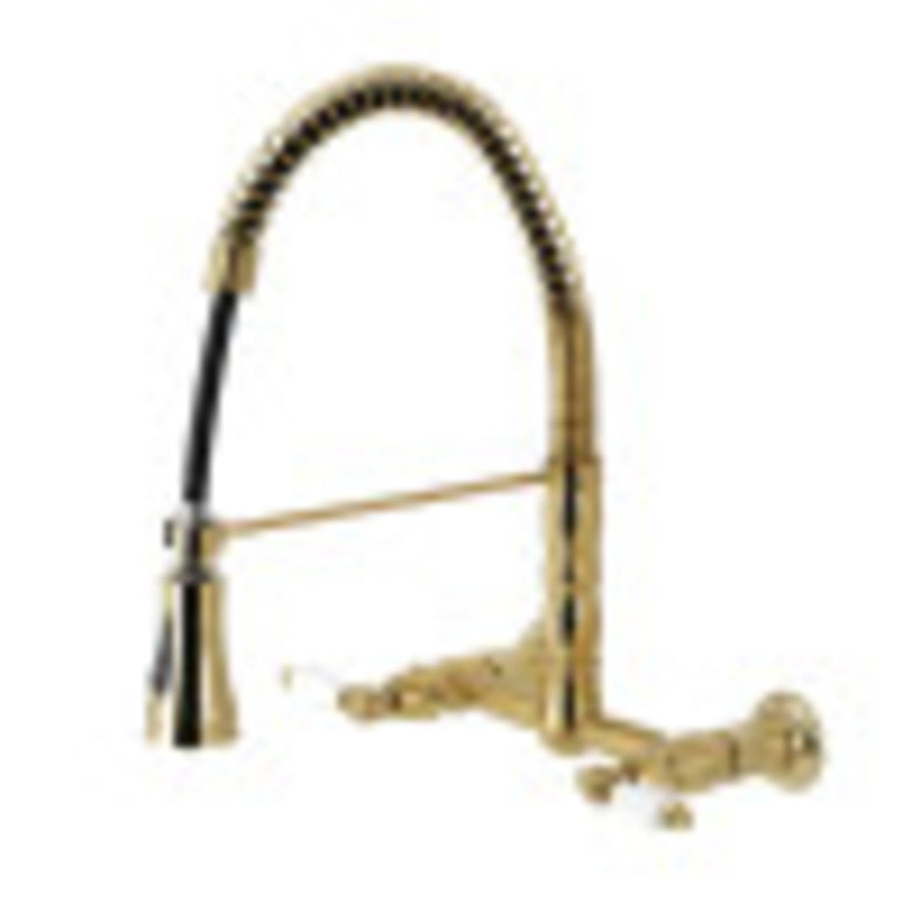 Gourmetier GS1247PL Heritage Two-Handle Wall-Mount Pull-Down Sprayer Kitchen Faucet, Brushed Brass - BNGBath