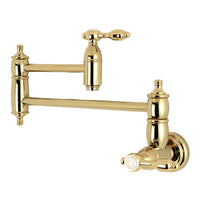 Thumbnail for Kingston Brass KS3102TAL Tudor Wall Mount Pot Filler Kitchen Faucet, Polished Brass - BNGBath