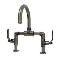 Thumbnail for Kingston Brass KS217KLVN Whitaker Industrial Style Bridge Bathroom Faucet with Pop-Up Drain, Black Stainless - BNGBath