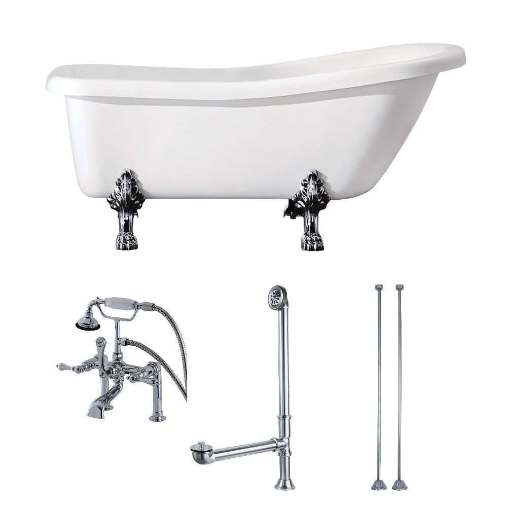 Aqua Eden KTDE692823C1 67-Inch Acrylic Single Slipper Clawfoot Tub Combo with Faucet and Supply Lines, White/Polished Chrome - BNGBath
