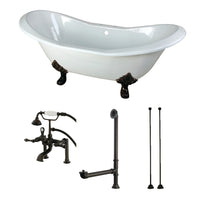 Thumbnail for Aqua Eden KCT7D7231C5 72-Inch Cast Iron Double Slipper Clawfoot Tub Combo with Faucet and Supply Lines, White/Oil Rubbed Bronze - BNGBath