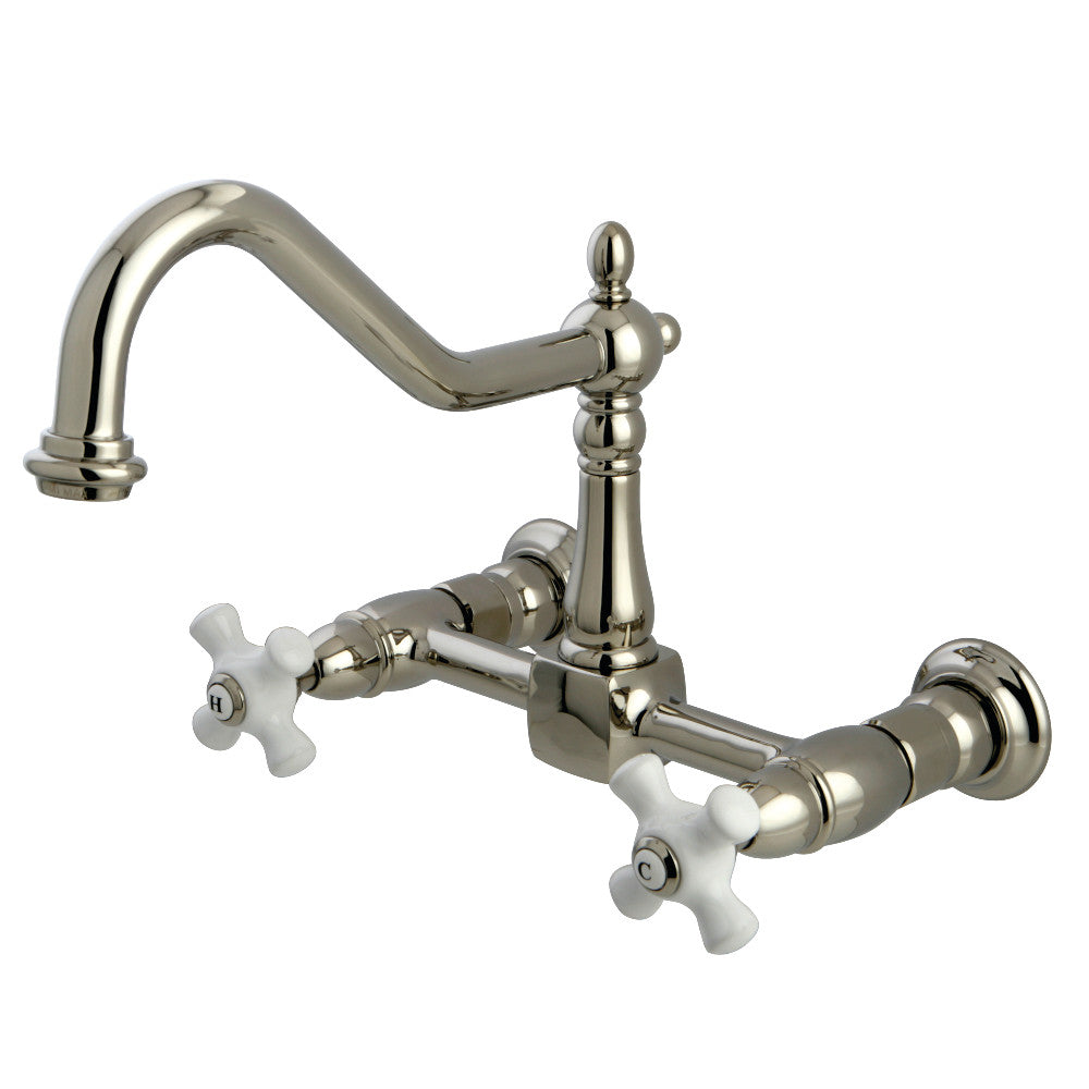 Kingston Brass KS1246PX Heritage Two-Handle Wall Mount Bridge Kitchen Faucet, Polished Nickel - BNGBath