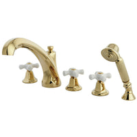 Thumbnail for Kingston Brass KS43225PX Roman Tub Faucet with Hand Shower, Polished Brass - BNGBath