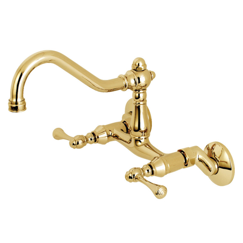 Kingston Brass KS3222BL Vintage 6" Adjustable Center Wall Mount Kitchen Faucet, Polished Brass - BNGBath