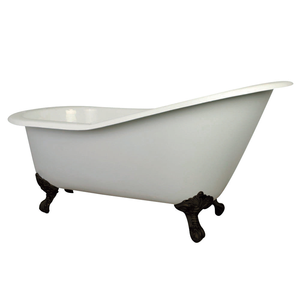 Aqua Eden NHVCT7D653129B5 61-Inch Cast Iron Single Slipper Clawfoot Tub with 7-Inch Faucet Drillings, White/Oil Rubbed Bronze - BNGBath