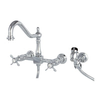 Thumbnail for Kingston Brass KS1241BEXBS Essex Wall Mount Bridge Kitchen Faucet with Brass Sprayer, Polished Chrome - BNGBath