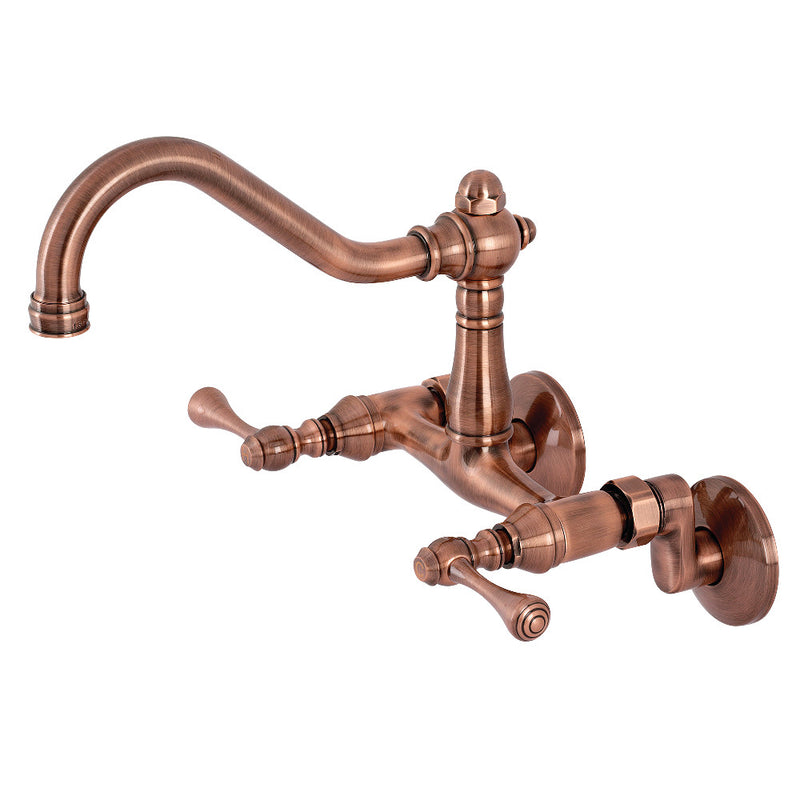Kingston Brass KS322BLAC Vintage 6" Adjustable Center Wall Mount Kitchen Faucet, Antique Copper - BNGBath
