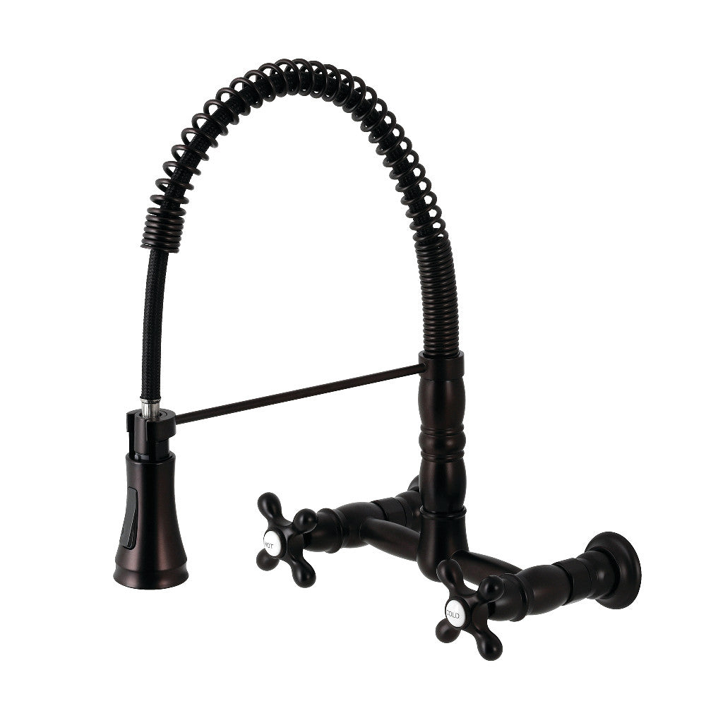 Gourmetier GS1245AX Heritage Two-Handle Wall-Mount Pull-Down Sprayer Kitchen Faucet, Oil Rubbed Bronze - BNGBath