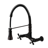 Thumbnail for Gourmetier GS1245AX Heritage Two-Handle Wall-Mount Pull-Down Sprayer Kitchen Faucet, Oil Rubbed Bronze - BNGBath