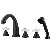 Thumbnail for Kingston Brass KS23655PX 5-Piece Roman Tub Faucet with Hand Shower, Oil Rubbed Bronze - BNGBath