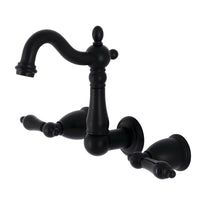 Thumbnail for Kingston Brass KS1220PKL Duchess Two-Handle Wall Mount Bathroom Faucet, Matte Black - BNGBath