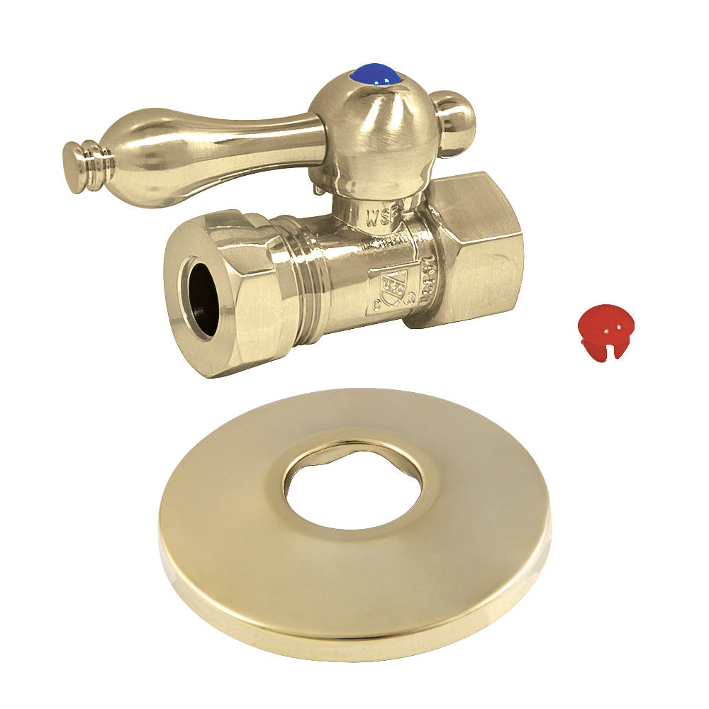 Kingston Brass CC44152K 1/2-Inch FIP X 1/2-Inch or 7/16-Inch Slip Joint Quarter-Turn Straight Stop Valve with Flange, Polished Brass - BNGBath