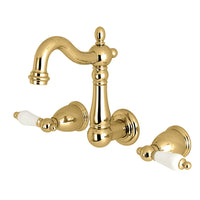 Thumbnail for Kingston Brass KS1222PL 8-Inch Center Wall Mount Bathroom Faucet, Polished Brass - BNGBath
