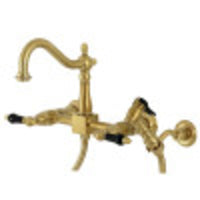 Thumbnail for Kingston Brass KS1267PKLBS Duchess Wall Mount Bridge Kitchen Faucet with Brass Sprayer, Brushed Brass - BNGBath