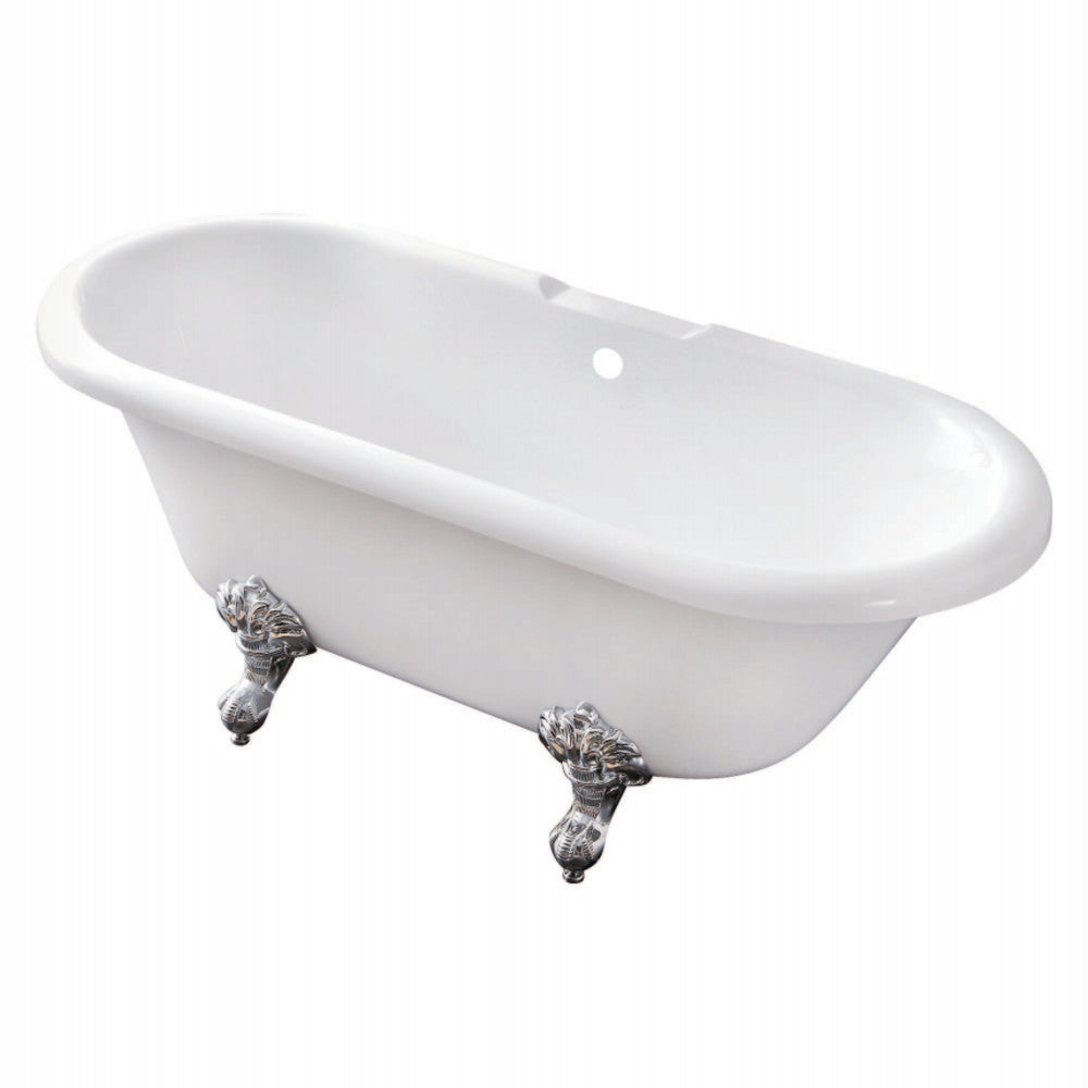 Aqua Eden VTDS672924H1 67-Inch Acrylic Double Ended Clawfoot Tub (No Faucet Drillings), White/Polished Chrome - BNGBath