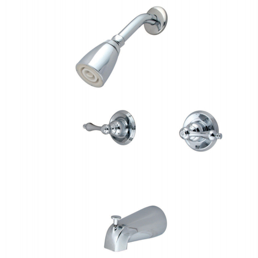 Kingston Brass KB241AL Magellan Twin Handle Tub & Shower Faucet With Decor Lever Handle, Polished Chrome - BNGBath