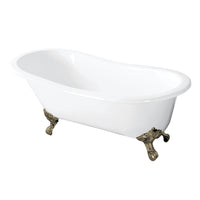 Thumbnail for Aqua Eden VCTND5431B8 54-Inch Cast Iron Slipper Clawfoot Tub without Faucet Drillings, White/Brushed Nickel - BNGBath