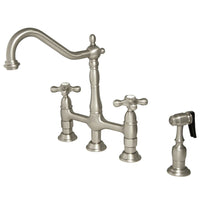 Thumbnail for Kingston Brass KS1278AXBS Heritage Bridge Kitchen Faucet with Brass Sprayer, Brushed Nickel - BNGBath