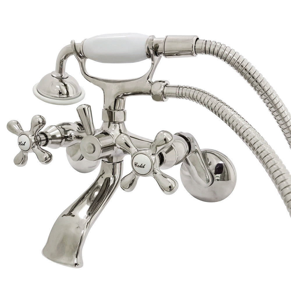 Kingston Brass KS266PN Kingston Wall Mount Clawfoot Tub Faucet with Hand Shower, Polished Nickel - BNGBath