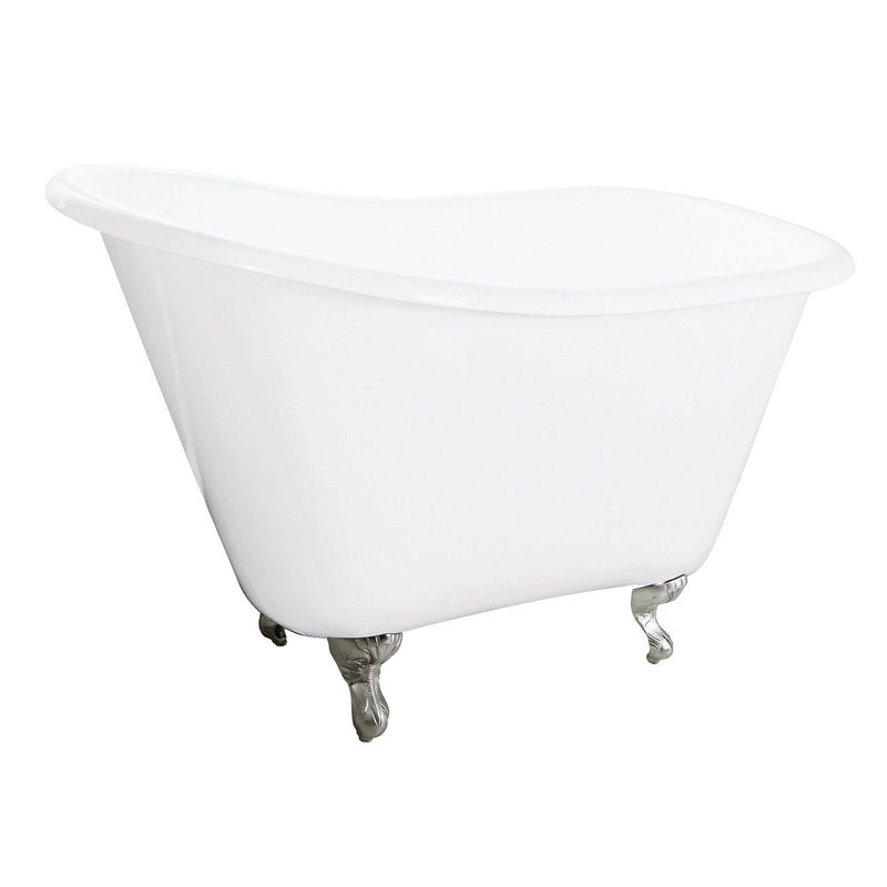 Aqua Eden VCTND5130NT8 51-Inch Cast Iron Slipper Clawfoot Tub without Faucet Drillings, White/Brushed Nickel - BNGBath