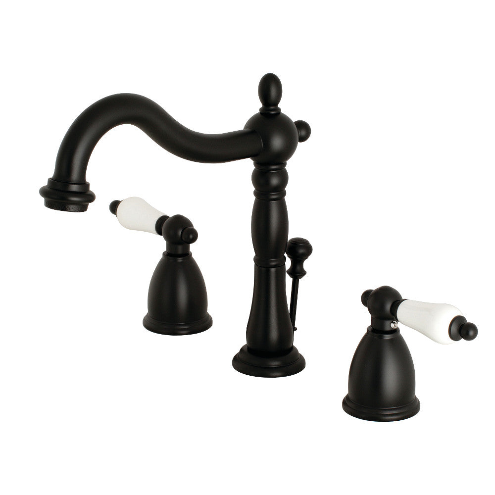 Kingston Brass KB1970PL Heritage Widespread Bathroom Faucet with Brass Pop-Up, Matte Black - BNGBath