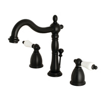 Thumbnail for Kingston Brass KB1970PL Heritage Widespread Bathroom Faucet with Brass Pop-Up, Matte Black - BNGBath