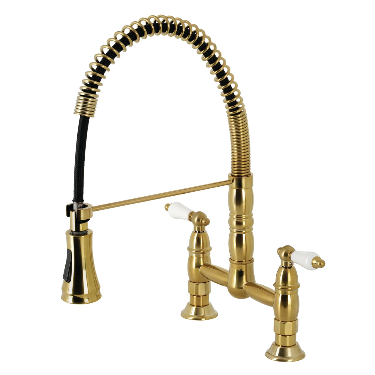 Gourmetier GS1273PL Heritage Two-Handle Deck-Mount Pull-Down Sprayer Kitchen Faucet, Antique Brass - BNGBath