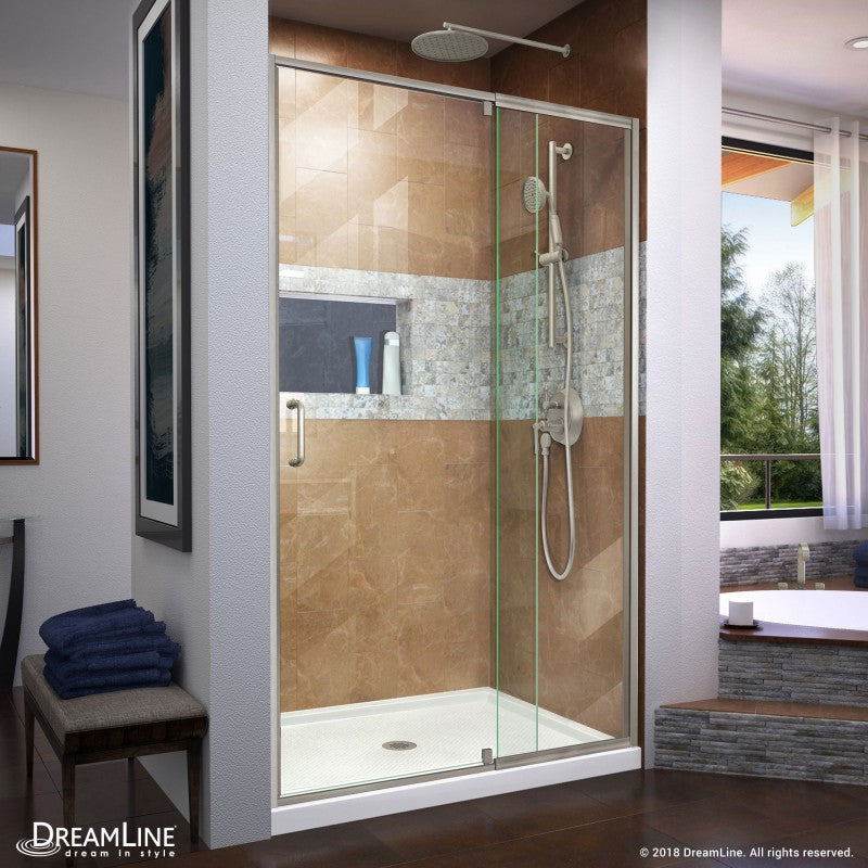 DreamLine Flex 34 in. D x 42 in. W x 74 3/4 in. H Semi-Frameless Pivot Shower Door and SlimLine Shower Base Kit - BNGBath