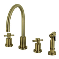 Thumbnail for Kingston Brass KS8721DXBS Concord 8-Inch Widespread Kitchen Faucet with Brass Sprayer, Polished Chrome - BNGBath