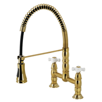 Thumbnail for Gourmetier GS1278PX Heritage Two-Handle Deck-Mount Pull-Down Sprayer Kitchen Faucet, Brushed Nickel - BNGBath