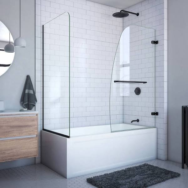 DreamLine Aqua Uno 56-60 in. W x 30 in. D x 58 in. H Frameless Hinged Tub Door with Return Panel - BNGBath