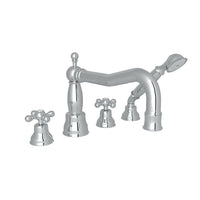 Thumbnail for Arcana Column Spout 4-Hole Deck Mount Tub Filler With Handshower and Cross Handle - BNGBath