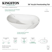 Thumbnail for Aqua Eden VTRS542827 54-Inch Acrylic Single Slipper Freestanding Tub with Drain, White - BNGBath