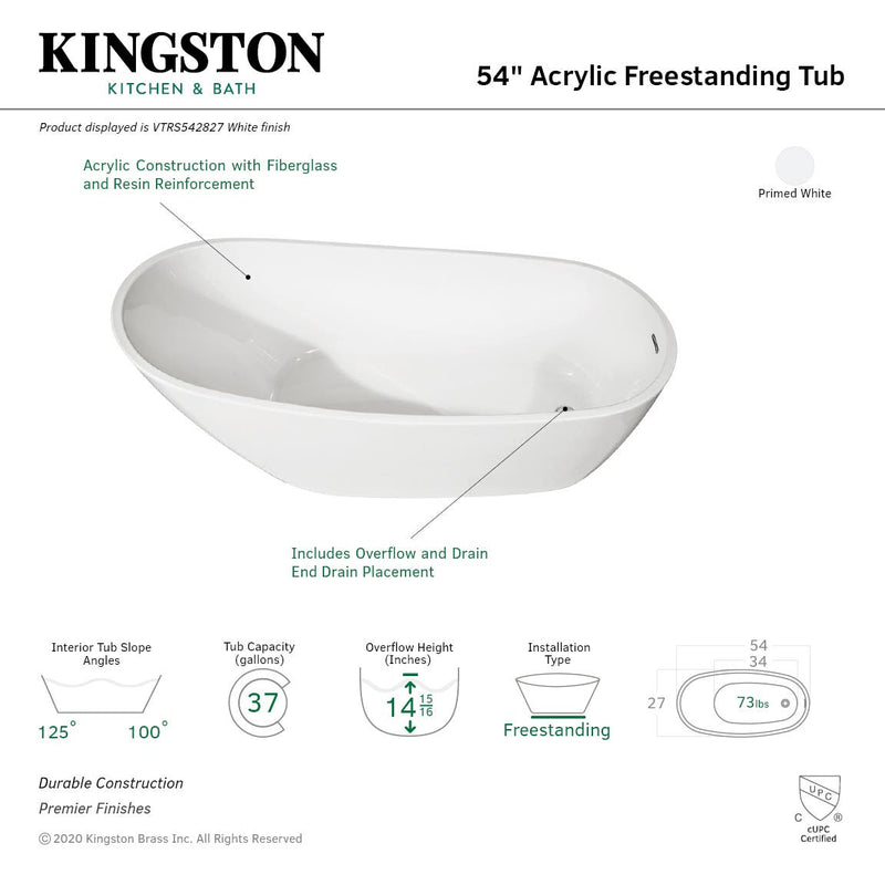 Aqua Eden VTRS542827 54-Inch Acrylic Single Slipper Freestanding Tub with Drain, White - BNGBath