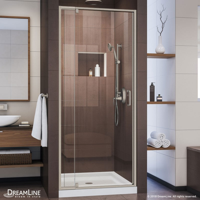 DreamLine Flex 36 in. D x 36 in. W x 74 3/4 in. H Semi-Frameless Pivot Shower Door and SlimLine Shower Base Kit - BNGBath