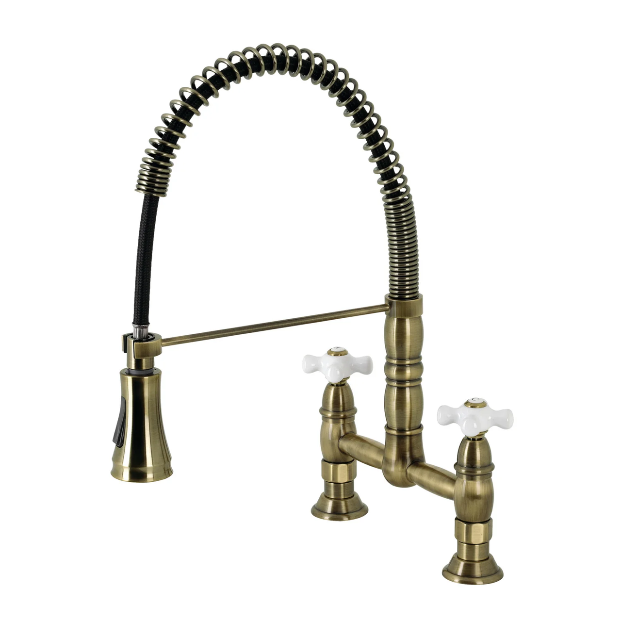 Gourmetier GS1278PX Heritage Two-Handle Deck-Mount Pull-Down Sprayer Kitchen Faucet, Brushed Nickel - BNGBath